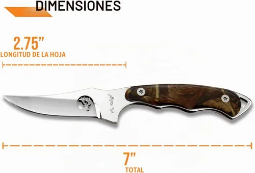 Vista 6 de Elk Ridge ER-059 Series Cuchillo de caza de hoja fija, hoja de borde recto, mango de madera, 7 pulgadas de longitud Marrón Pakkawood