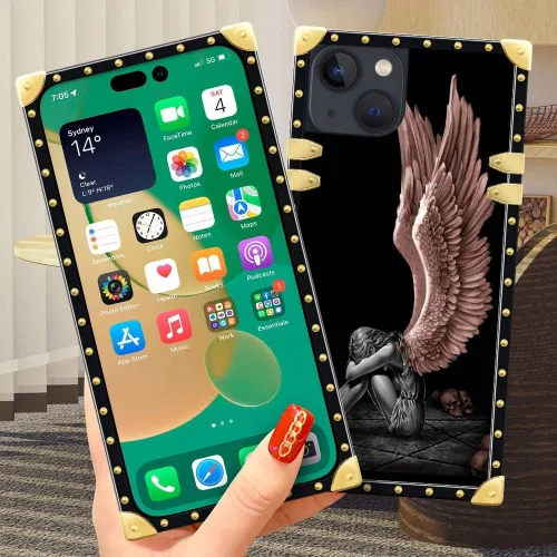 Vista 5 de DAIZAG Funda compatible con iPhone 14 Pro Max, funda de Angel Wings Girl para iPhone 14 Pro Max, decoración de metal de TPU suave a prueba de golpes