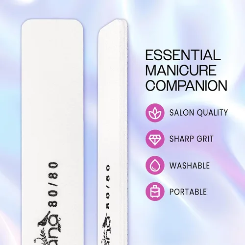 Vista 2 de PANA Lima de uñas Emery Jumbo de doble cara para manicura, pedicura, uñas naturales y acrílicas, color blanco (grano 80/80), paquete de 50