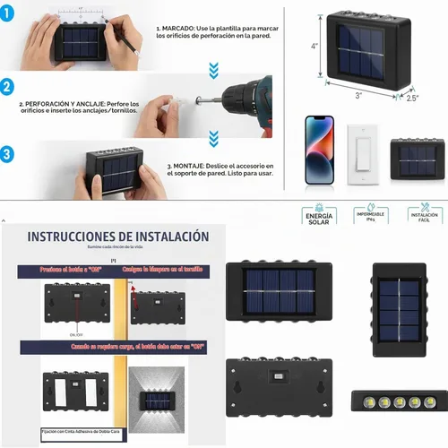 Vista 5 de 10 luces LED solares para exteriores, impermeables, paquete de 2 apliques nórdicos modernos iluminan la lámpara con sensor de luz solar exterior
