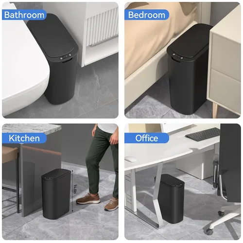 Vista 8 de FRESHLIX Basurero automático de baño de 5 galones con tapa, sensor de movimiento, sin contacto, cubo de basura eléctrico inteligente, delgado