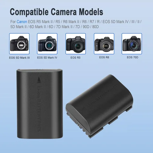 Vista 3 de JYJZPB Batería LP-E6P, 2800mAh LP-E6 LP-E6N LP-E6NH LP-E6P Batería para Canon EOS R R5 R6 R7 R8, R5/R6 Mark II, EOS 70D 80D 90D, 5D 6D 7D Mark