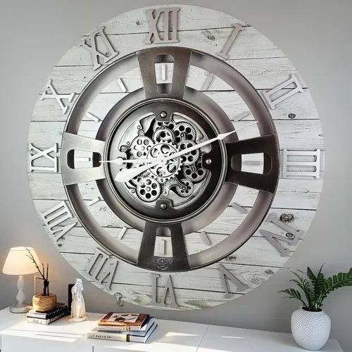 Vista 11 de ImprovingLife The Gears Reloj de pared con engranajes móviles reales línea Inglaterra (Verde Aguamarina, 24 pulgadas (60 cm))