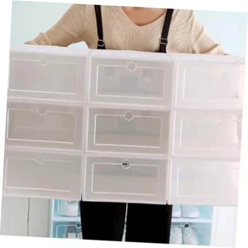 Vista 4 de 12pcs Large Stackable Shoes Storage Boxes Thickened Plastic Shoe Containers for Closet Organization White