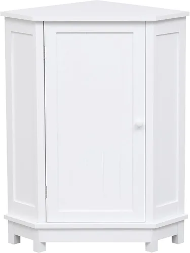 Vista 3 de Gabinete de almacenamiento de esquina para el hogar, gabinete de piso triangular para baño, gabinete de esquina independiente de madera con puerta