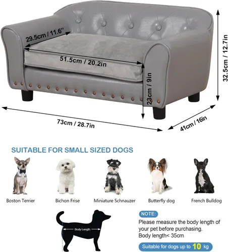 Vista 2 de Sofá para perros, cama para cachorros, sofá para gatos, sofá para mascotas, silla para perros, cama pequeña para mascotas, con clavos de cobre y Gris