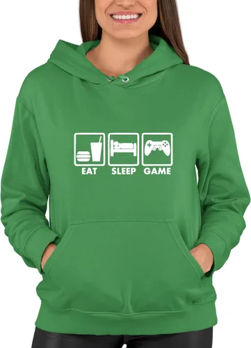 Vista 2 de Go All Out Eat Sleep Game - Sudadera con capucha para hombre y mujer Verde Irlandés