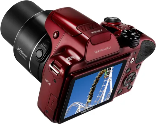 Vista 5 de Samsung WB1100F Cámara digital Smart WiFi & NFC de 16.2MP CCD con zoom óptico de 35x, pantalla LCD de 3.0" y video HD de 720p (Rojo)