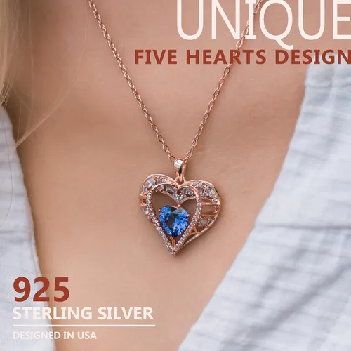 Vista 50 de Collar de cristal de 5 corazones, chapado en oro rosa de 18 quilates, colgante con cadena de plata de ley 925 de 18 + 2 pulgadas, joyería de piedra