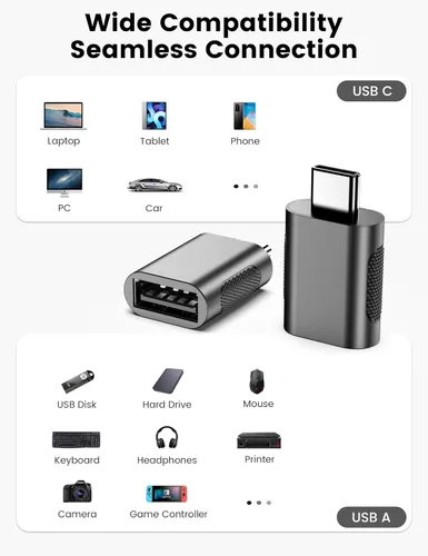 Vista 6 de Adaptador USB A a USB-C (paquete de 4), convertidor USB a USBC, adaptador A a Usbc compatible con MacBook Pro, Chromebook, Surface Book, Cellphon