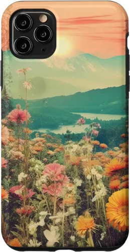 Vista 13 de iPhone 16 Boho Mountain Moon Phases Floral Aesthetic Chic Retro Sunset Case