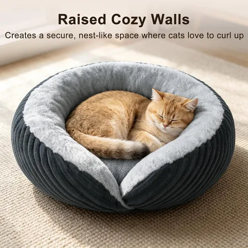 Vista 2 de Tovve Cama para gatos en interiores, sofá cama redonda lavable para gatitos Gris