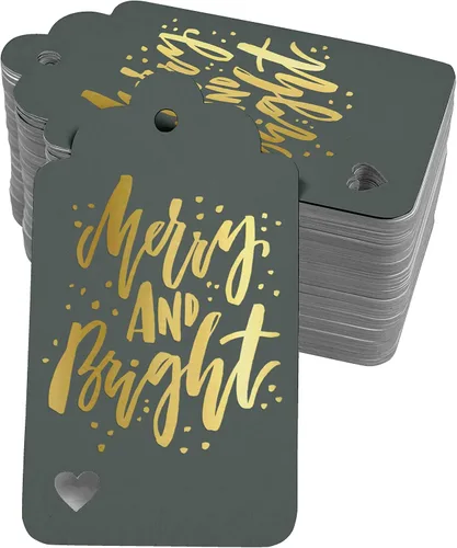 Vista 15 de Etiquetas colgantes con texto en inglés "Merry and Bright" (50 unidades)