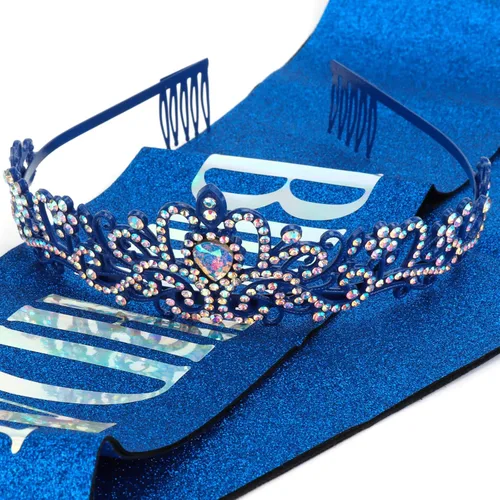 Vista 5 de Juego de banda y tiara de diamantes de imitación de COCIDE para cumpleaños banda de cumpleaños y tiara para mujer kit de decoración de cumpleaños