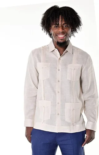 Vista 7 de bohio Guayabera, 100% lino, tradicional cubano (4), manga larga con bolsillo