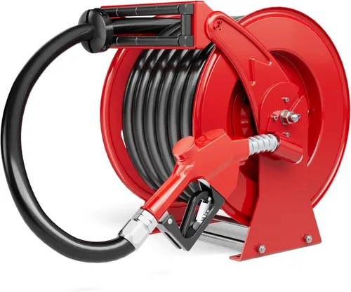 Vista 19 de Carrete de manguera de combustible de 1 pulgada x 33 pies, construcción de acero resistente de 300 PSI con boquilla de reabastecimiento, carrete