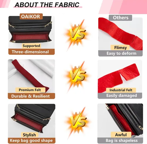 Vista 4 de Moldeador de base para bolso WOC, protector de fieltro e inserto para cartera en bolsa de cadena, máxima protección y soporte