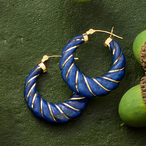 Vista 6 de Ross-Simons Pendientes de aro con piedras preciosas talladas con oro amarillo de 14 quilates