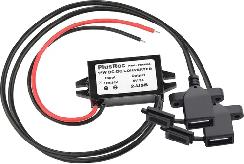 Vista 7 de PlusRoc - Convertidor impermeable DC 12V/24V a 5V 3A, enchufe macho CC de 0.217x0.083 in Stable 5V/3A Output, Waterproof Sealed Enclosure