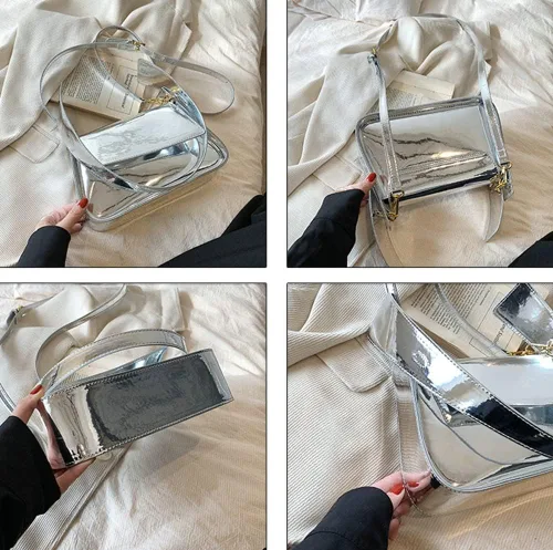 Vista 6 de Bolso Hobo para mujer, bolso de hombro de piel sintética, bolso brillante para axilas, bolso con asa superior, bolsos pequeños