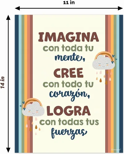Vista 10 de Decorably 15 carteles de aula de español boho arco iris escuela secundaria Arco iris Boho