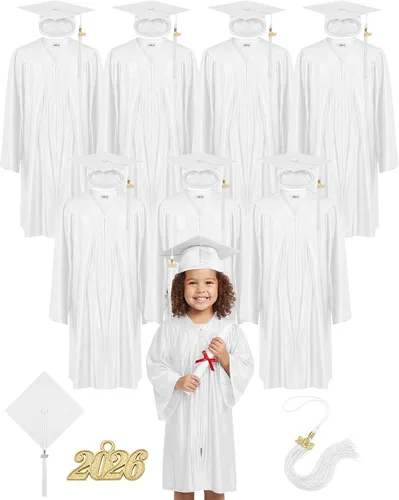 Vista 11 de Xuhal Juego de 8 gorros y batas de graduación preescolar para jardín de infantes, gorro de graduación para niños con borla de graduación 2026