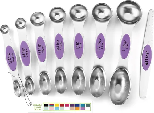 Vista 30 de Spring Chef Juego de cucharas medidoras magnéticas de acero inoxidable con imanes N45 fuertes, accesorios de cocina de metal resistente para hornear
