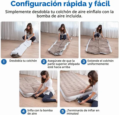Vista 8 de Etekcity Colchón de aire mejorado de tamaño individual para campamento, cama inflable, colchón inflable elevado con bomba recargable para invitados