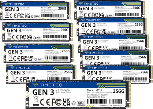 Vista 10 de Timetec 256 GBx2 (paquete de 2) SSD NVMe PCIe Gen3x4 8Gb/s M.2 2280 3D NAND TLC 150TBW caché SLC de alto rendimiento Velocidad de lectura/escritura