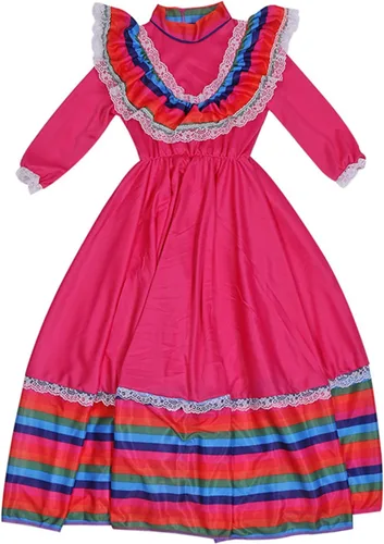 Vista 5 de BEDJIMI Vestido de fiesta mexicano del Cinco de Mayo para niñas, disfraz de estilo nacional mexicano para fiestas, eventos y celebraciones festivas