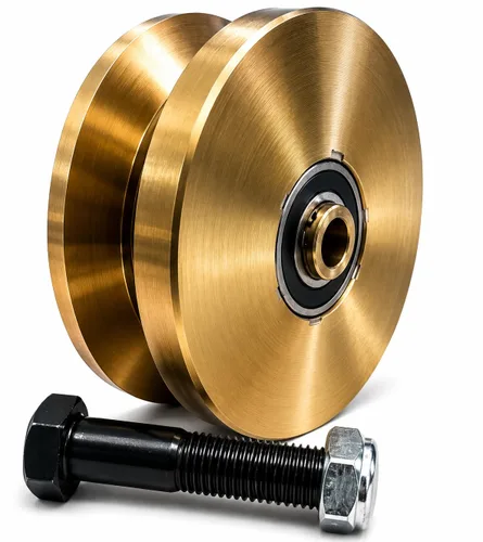 Vista 4 de Rueda de ranura en V de 6 pulgadas con puerta corredera de doble rodamiento de 3000 libras con rodillo deslizante + tornillo, chapado en oro