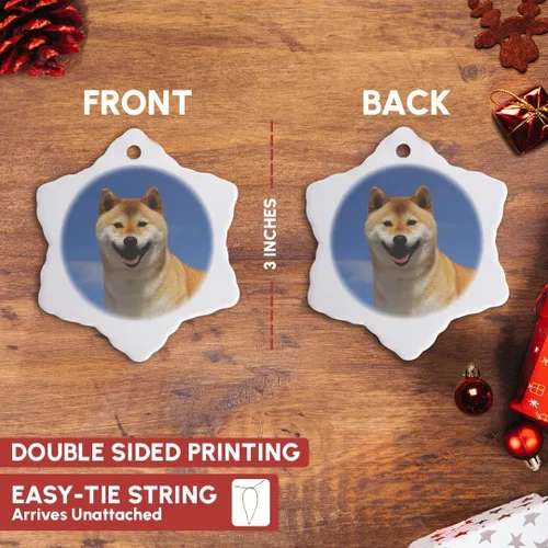Vista 3 de 3 inch Snowflake Porcelain Ornament - USA, California, Bishop. Close-up of Pedigree Shiba Innu Dog Animals