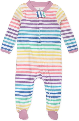 Vista 3 de HonestBaby Pijama de una pieza con pies para dormir y jugar, con cremallera frontal, 100% algodón orgánico para niñas