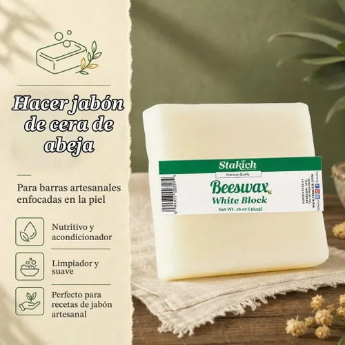 Vista 6 de Stakich Bloque de cera de abeja blanca, natural, grado cosmético, 1 libra