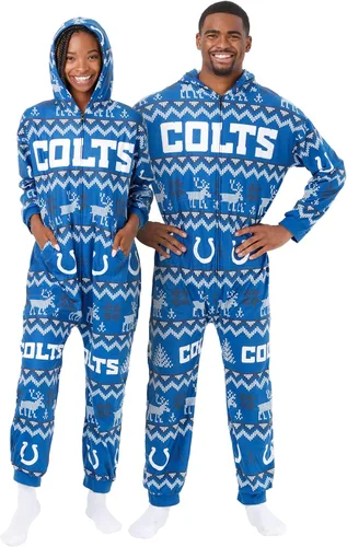 Vista 49 de FOCO Unisex NFL Team Logo Pajamas One Piece Onesie Patrón feo navideño