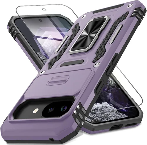 Vista 39 de DEERLAMN Funda para Google Pixel 8 con cubierta deslizante para cámara + protector de pantalla (1 paquete), soporte de anillo giratorio grado