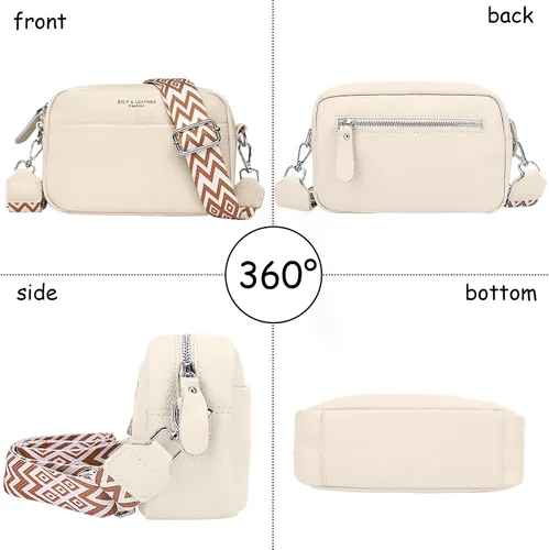 Vista 5 de Efilra Bolso cruzado pequeño para mujer, de piel auténtica, bolso cruzado para cámara, bolso cruzado para mujer con correa de guitarra