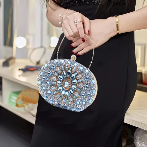 Vista 2 de Bolsos de mano de noche con diamantes de imitación para mujer, bolso de mano de boda, bolso de fiesta de novia, diamantes de graduación, bolsos
