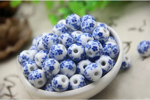 Vista 9 de 100 cuentas de porcelana de 0.315 pulgadas (0.315 in), cuentas de cerámica redondas chinas, cuentas de porcelana azul y blanca con agujero de 0.098