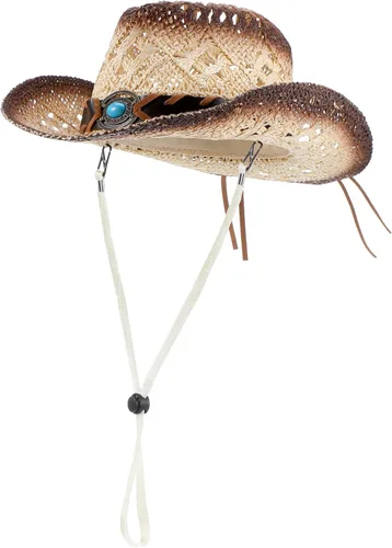 Vista 7 de 2 Pieces Cowboy Hats Cowgirl Hats for Kids Halloween Cosplay Straw Hat Child Western Straw Sun Hat for Boys Girls