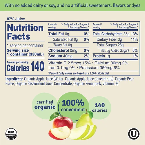 Vista 2 de Sweetie Pie Organics Batido de lactancia, manzana y pera, apoyo a la producción de leche materna para lactancia y bombeo, sin edulcorantes, sabores