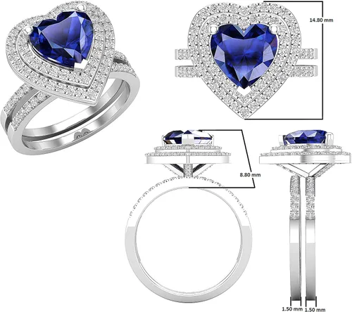 Vista 40 de Dazzlingrock Collection Juego de anillos de compromiso de doble halo con diamantes naturales redondos y piedras preciosas creadas en laboratorio