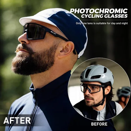 Vista 2 de SCVCN Gafas de sol de ciclismo fotocromáticas deportivas para hombres y mujeres, gafas de montaña MTB, protección UV, conducción y correr