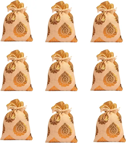 Vista 36 de Touchstone Preciosas bolsas de regalo reutilizables, respetuosas con el medio ambiente, brocado de cachemira con cordón grande para cumpleaños