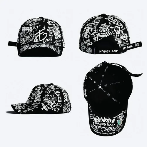 Vista 6 de Flipper Gorra de béisbol de algodón con diseño de graffiti Doodle para hombres y mujeres, sombrero Kpop con ala curva, ajustable