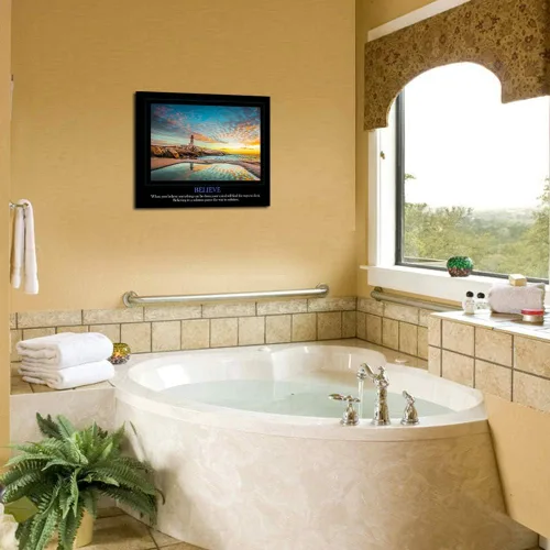 Vista 3 de KREATIVE ARTS Believe - Lienzo con citas, decoración de pared, letreros decorativos familiares, lema inspirador, impresiones en lienzo, inspiración