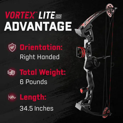 Vista 6 de Barnett Vortex Lite Youth Bow - 22-25in Draw Length, 18-29lb Hunting Compound Bow, Adjustable 60-70% Let Off, 3 Pin Fiber Optic Sight, Brush