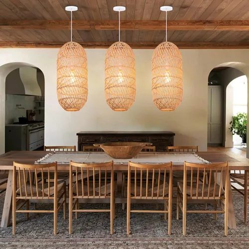 Vista 2 de Arturesthome Lámpara colgante de 1 luz de ratán natural, pantalla de lámpara colgante tejida, lámpara de techo colgante, lámpara colgante hecha a