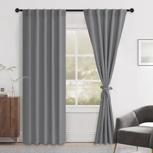 Vista 31 de Hiasan Cortinas opacas negras para dormitorio, cortinas opacas cortas de 45 pulgadas de largo, con aislamiento térmico, bolsillo para barra