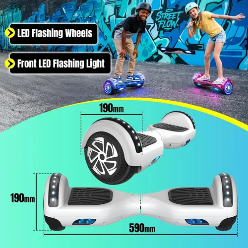 Vista 3 de SISIGAD Scooter de autoequilibrio con Bluetooth y ruedas LED de 6.5", para mayores de 6 años 02-Blanco